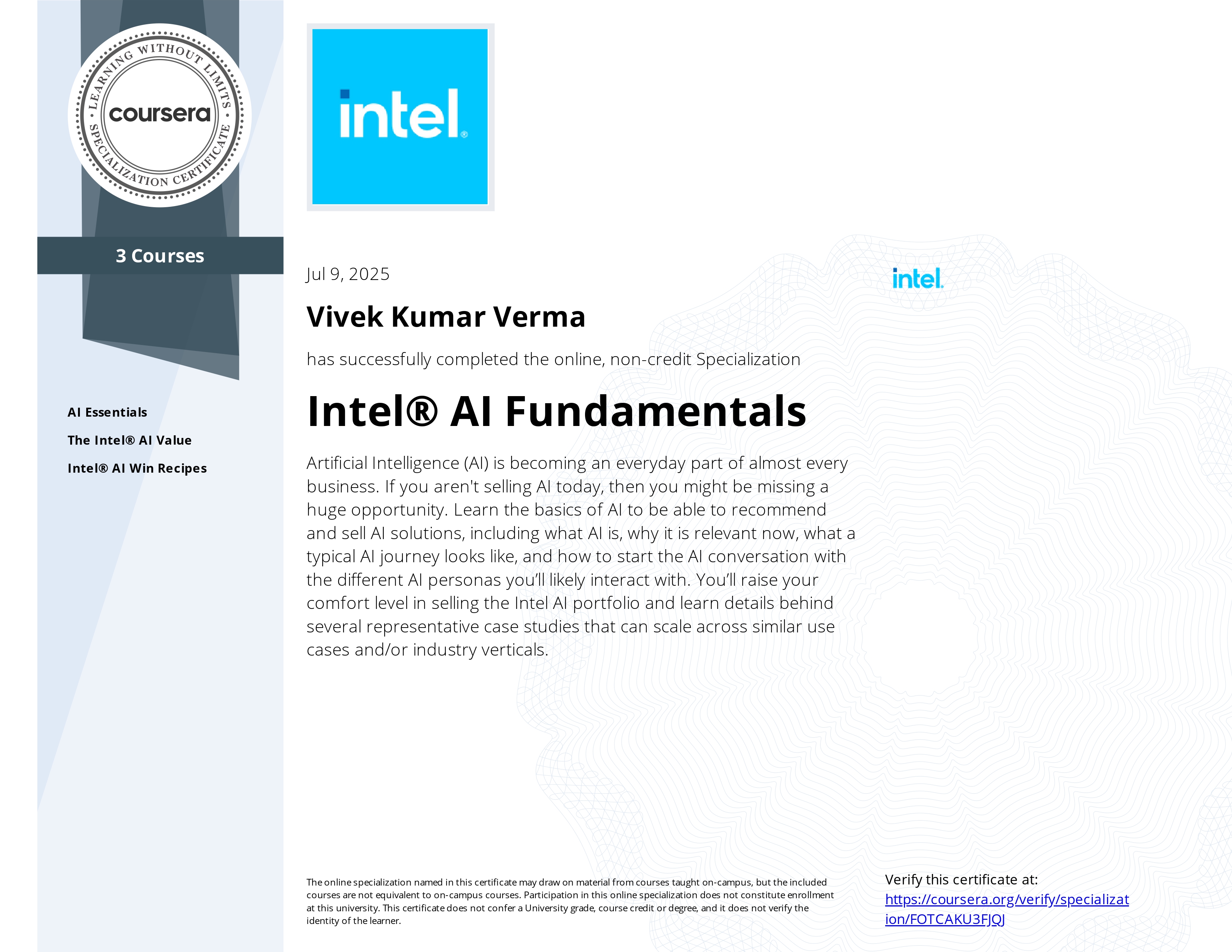 Intel® AI Fundamentals Certificate